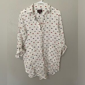 For Cynthia Beachwear Linen fish print tab sleeve dress cover up size M